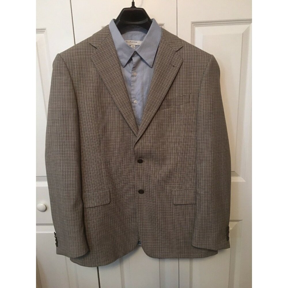 Joseph Abboud Men’s Sz 44 Plaid THIN STRIPPED BROWN BLACK Sport‎ JACKET Wool
